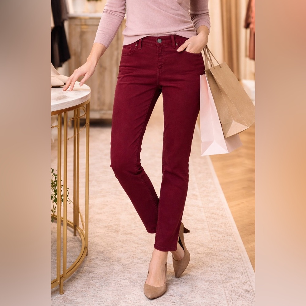 Talbots Flawless Slim Ankle Jeans 8 Burgundy Career Stretch Mid Rise